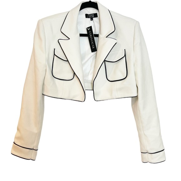Ceren Ocak Open Front Crop Jacket in White Women's Size M NWT - Picture 8 of 12